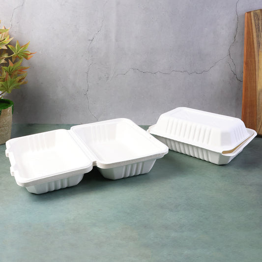 Wukusy Fresheeclamshell compostable food box pack with 10 takeaway bagasse containers, 9x6x3 inches, for home and kitchen use