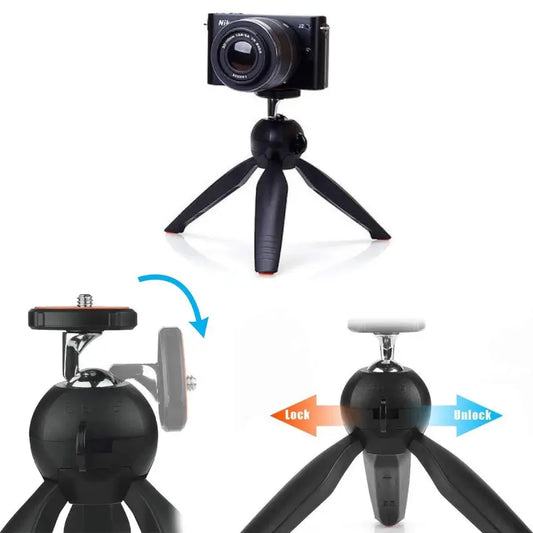 Ekom universal mini tripod gimbal for smartphones and cameras, compact, lightweight, and adjustable for stable shots.