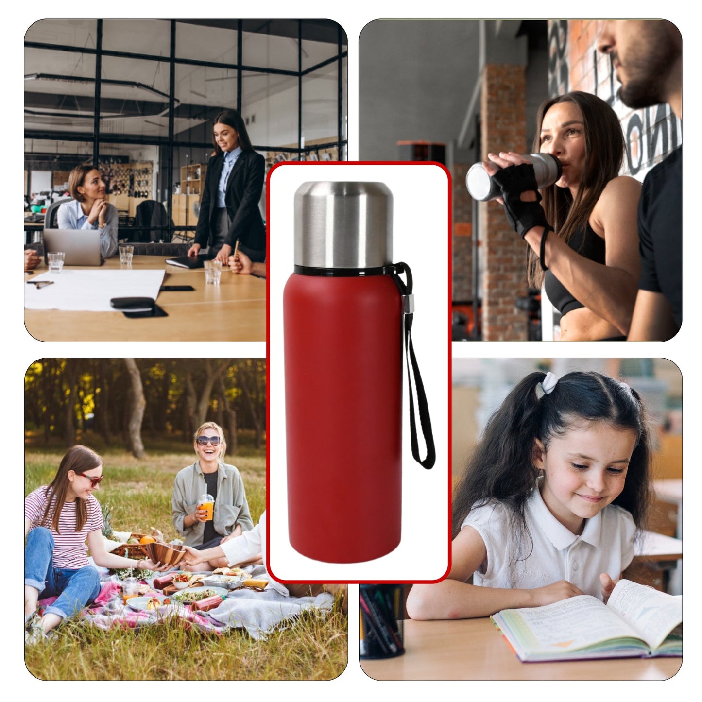 Wukusy stainless steel water bottle with leak-proof lid, 600ml capacity, suitable for gym, travel, hiking, and daily use
