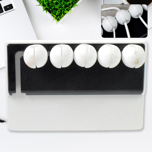 Wukusy 5-slot adhesive desk cable cord holder for charging cables, in mixed colors, for organizing and securing cables on a desk.