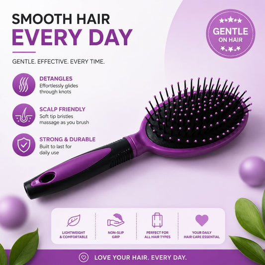 Wukusy cushioned paddle hair brush with ball tip bristles for men and women, shown with soft bristle surface and ergonomic design