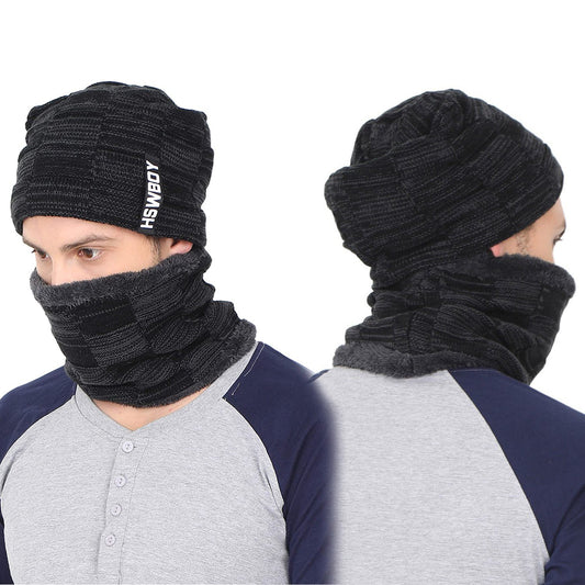 Wukusy ultra-soft unisex woolen beanie cap paired with a matching muffler scarf, perfect for stylish winter warmth.