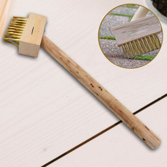 Wukusy wooden paving brush with handle for patio cleaning and weed removal, ideal for outdoor home improvement projects.