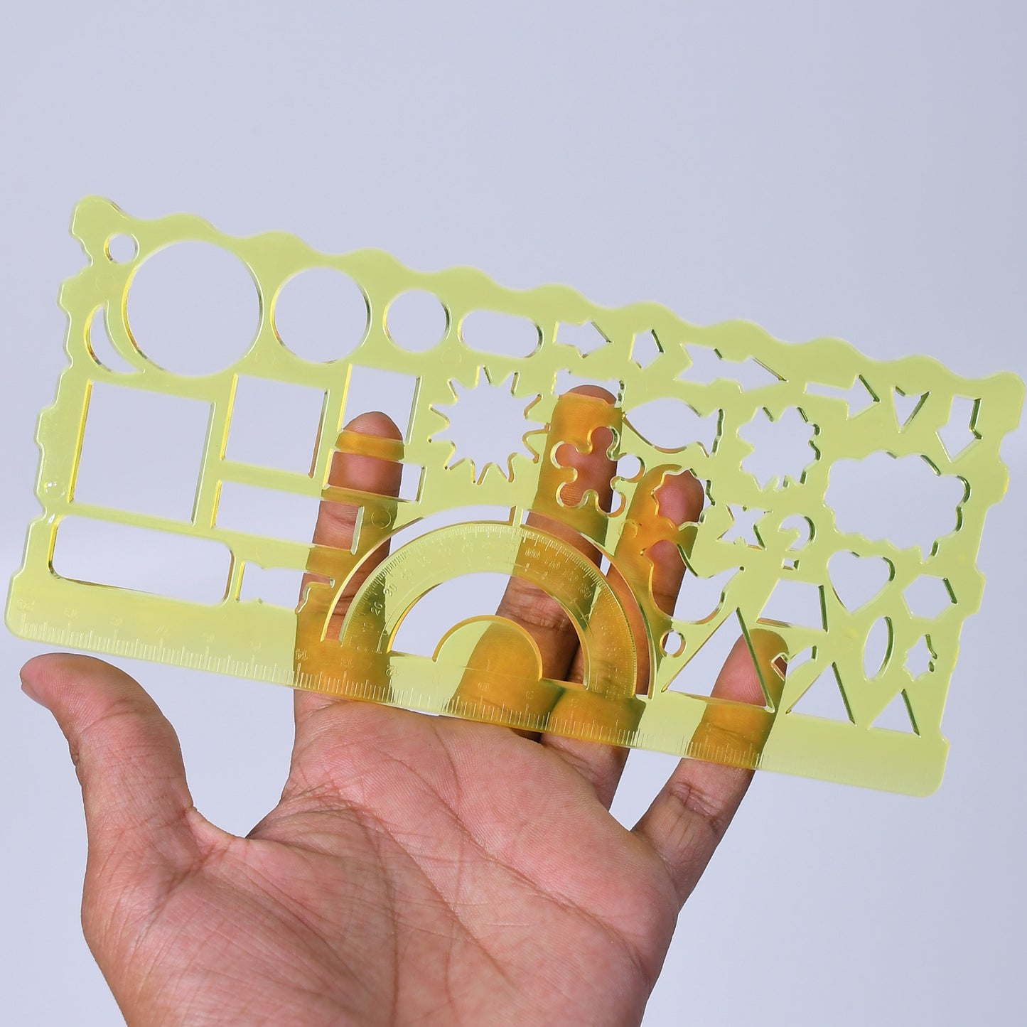 Set of Wukusy clear green drawing templates including circle, triangle, square, and rectangle rulers for school and home drawing projects.