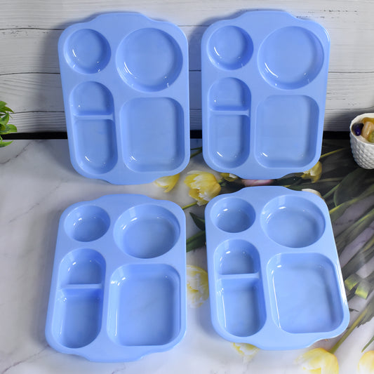 Unbreakable plastic food plates by Wukusy, square biodegradable 5-compartment kitchen plates for serving meals.