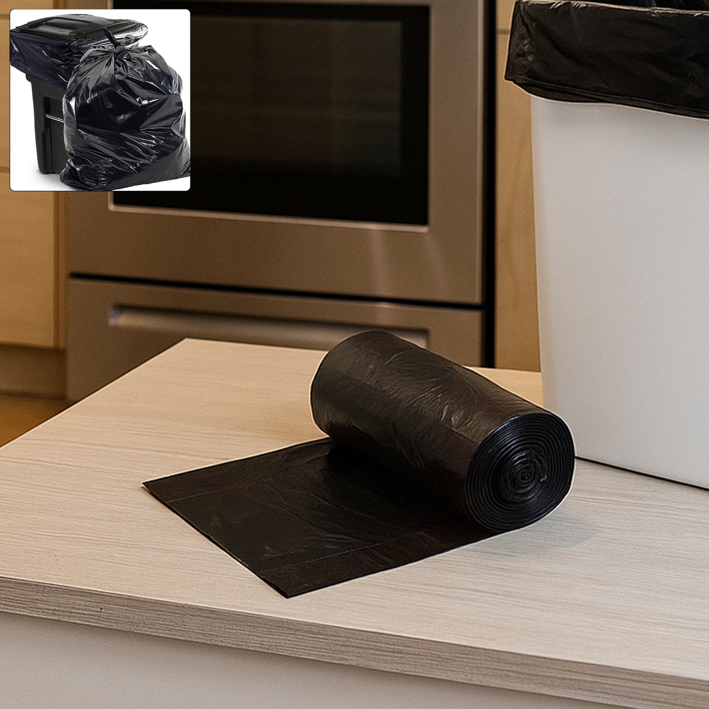 Colorful Wukusy garbage bags roll, 45x45 cm, suitable for home and kitchen waste disposal, one bag shown in mix colors.