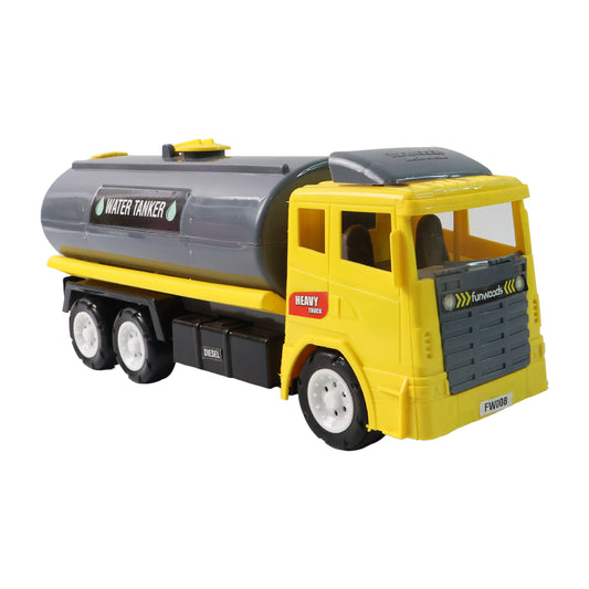 Wukusy Funwoods Water Tanker Toy Truck showing a colorful plastic toy with a water tank and wheels for children.