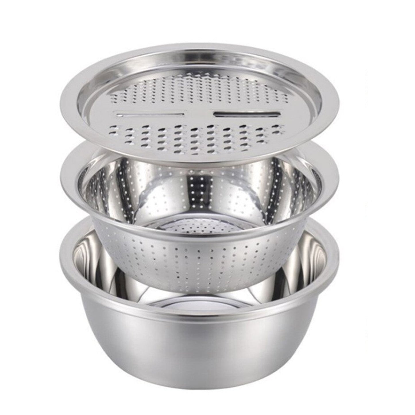 Wukusy 3-in-1 kitchen julienne grater and salad maker with stainless steel blades and multiple grating options on a countertop.