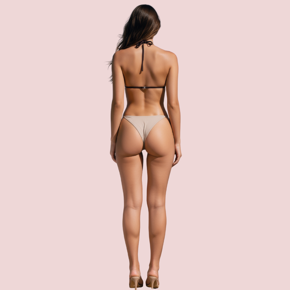 Snazzyway classic halter triangle bikini top in deep espresso brown with adjustable straps and supportive fit.