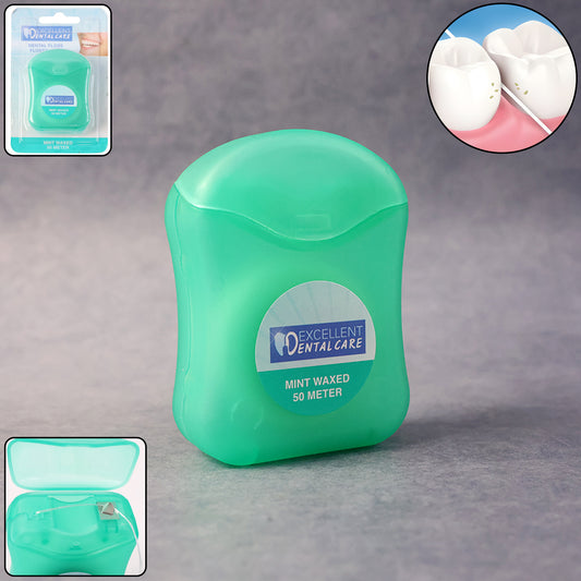 Wukusy Mint Waxed Dental Floss, 50 meters, in a package suitable for dental cleaning and oral hygiene.