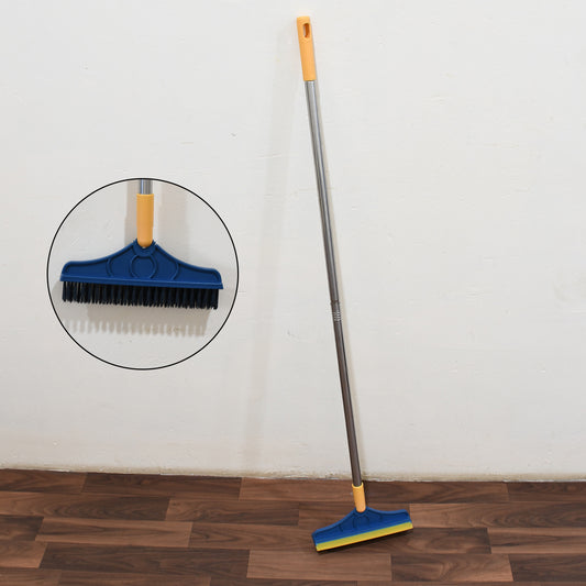 Wukusy 2-in-1 long handle floor cleaning brush with triangular rotating head and wiper for bathroom and kitchen cleaning