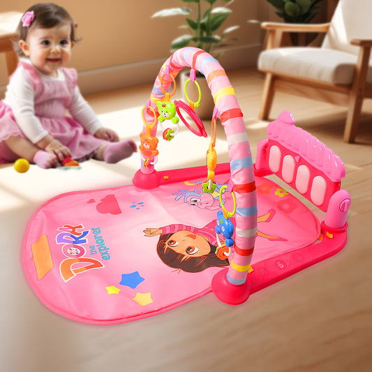 Wukusy 2-in-1 baby kick and play piano gym mat with colorful toys and fitness rack for infants and toddlers.