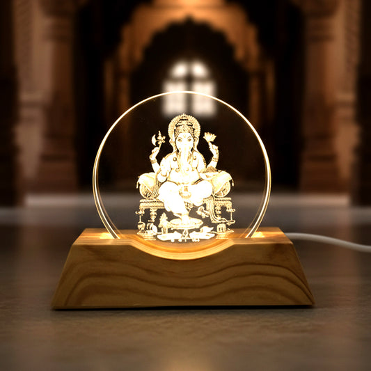 3D Lord Ganesha acrylic LED night lamp by Wukusy, showcasing a detailed Ganesha figure illuminated with LED light.