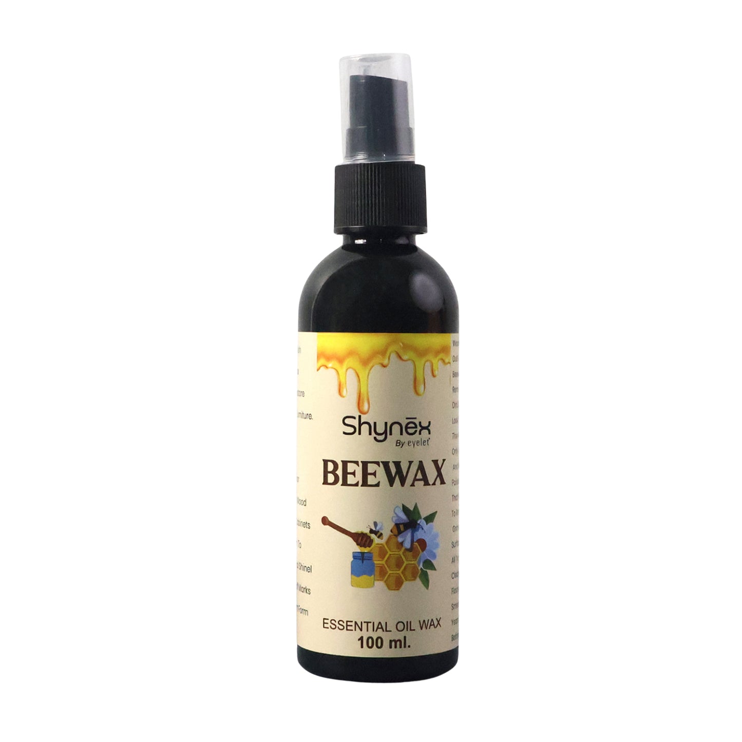 Wukusy Shynex Bee Wax Essential Oil Spray bottle with yellow label and spray nozzle, close-up view of the product.
