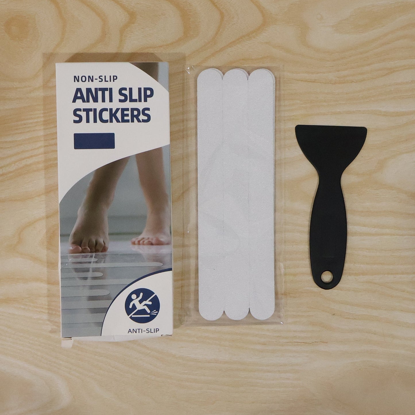 Wukusy anti-slip bath strips with invisible grip for safe bathing, showing textured surface on a bathroom floor.