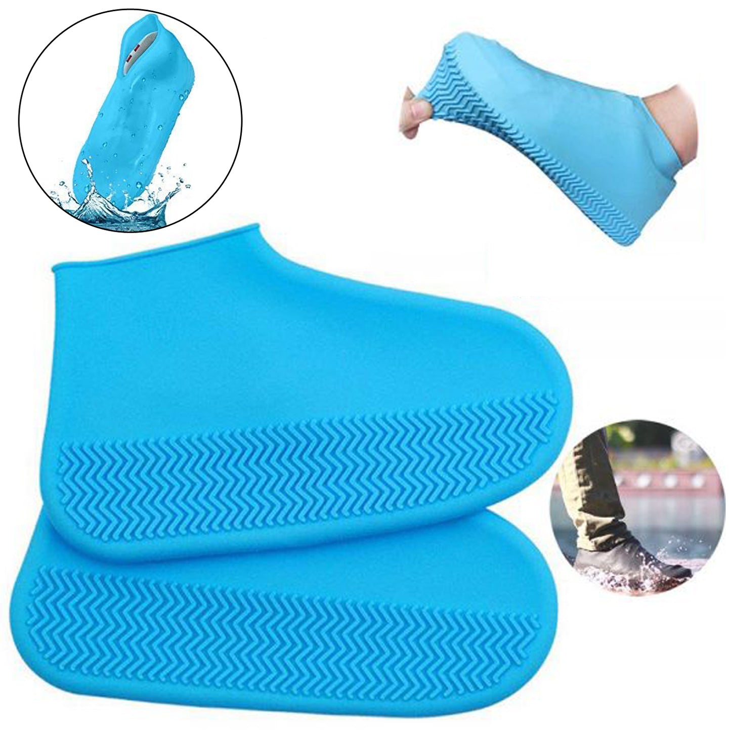 Wukusy non-slip silicone rain boot cover with waterproof anti-skid design, foldable and reusable for footwear protection.