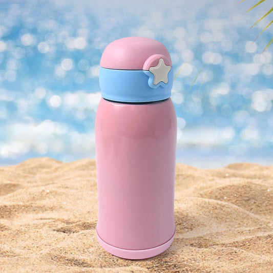 Wukusy Thermos steel double wall vacuum bottle with cover and strap, 600ml, showing sleek stainless steel design and secure lid