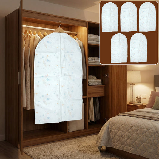 Set of five Wukusy premium wardrobe garment covers in 60-80 cm size, made of breathable fabric for clothing protection.