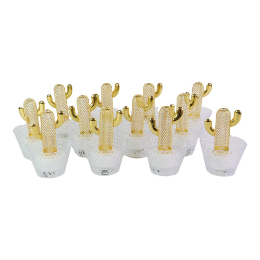 Set of 12 Wukusy decorative cactus-shaped LED tealight candles for home decor, featuring warm, flickering light in a charming cactus design.