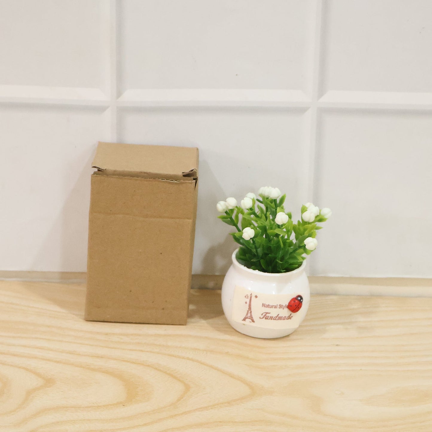 Mini artificial white flowering bonsai plant in a ceramic pot, perfect for home decor by Wukusy