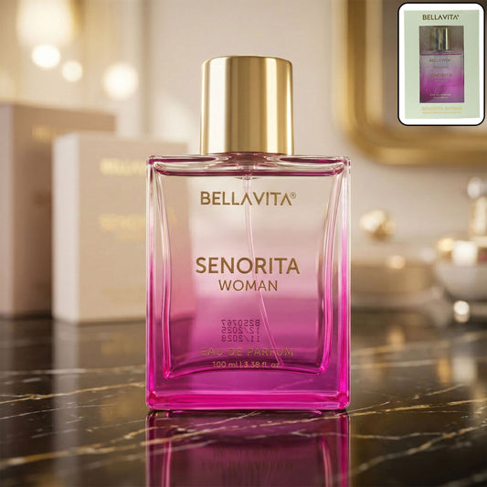 Bellavita Premium Senorita Woman Eau De Perfume 100ml bottle by Wukusy, featuring elegant floral fragrance design.