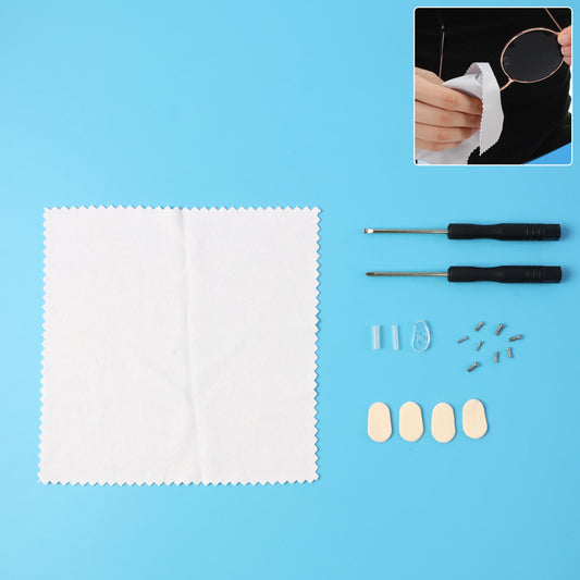 Wukusy travel eyeglass repair kit with small screwdriver, screws, and tools in a compact set for on-the-go eyewear fixes.