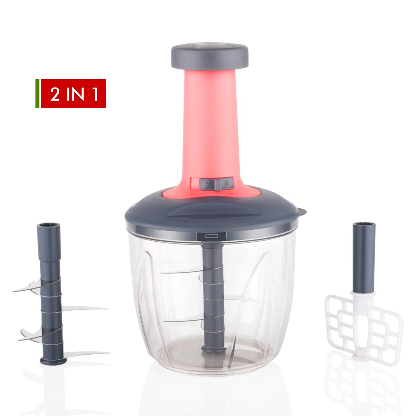Wukusy 2-in-1 push-up chopper and blender with 6 sharp blades, designed for easy vegetable and fruit chopping.