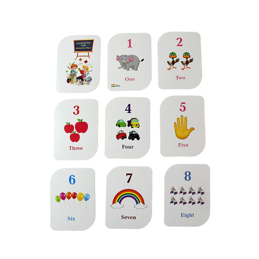 Wukusy Kid Kraft Early Learner 32-piece number flashcard set for kids with colorful number images and educational toy design.