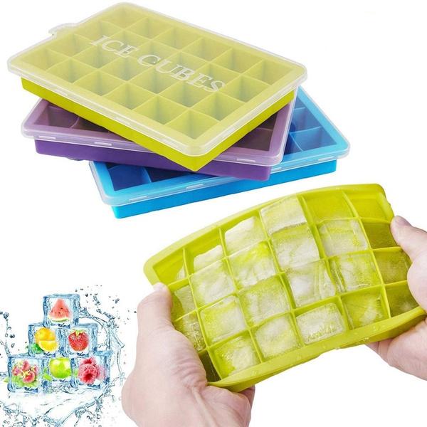 Multicolored silicone ice cube tray with 24 cavities, perfect for home and kitchen use by Wukusy.