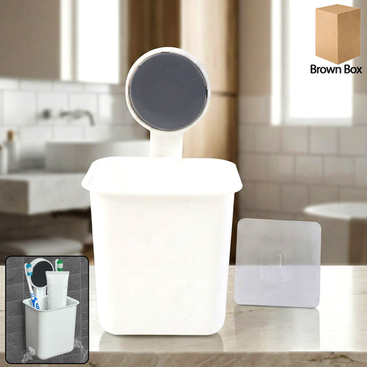 Wall-mounted Wukusy toothbrush holder and bathroom storage organizer with slots for toothbrushes and toothpaste.