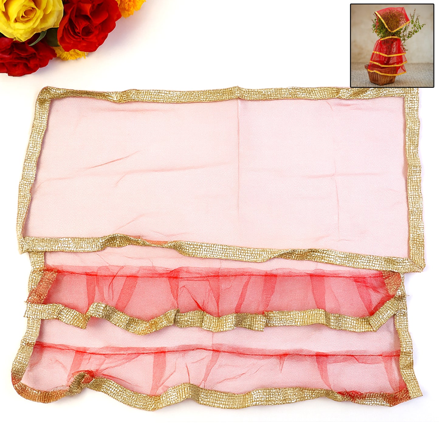 Wukusy Premium Tulsi Vastra Pooja Cloth 2-piece set, traditional fabric for home prayer rituals, displayed on a neutral background.