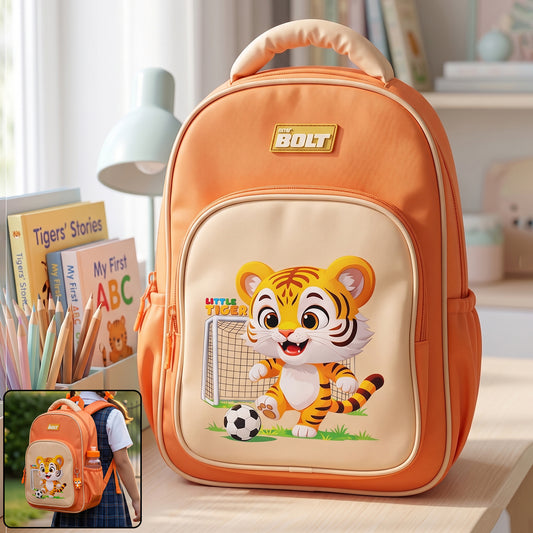 Colorful cartoon school backpack by Wukusy, 17-inch size, with playful character designs and multiple compartments for students.