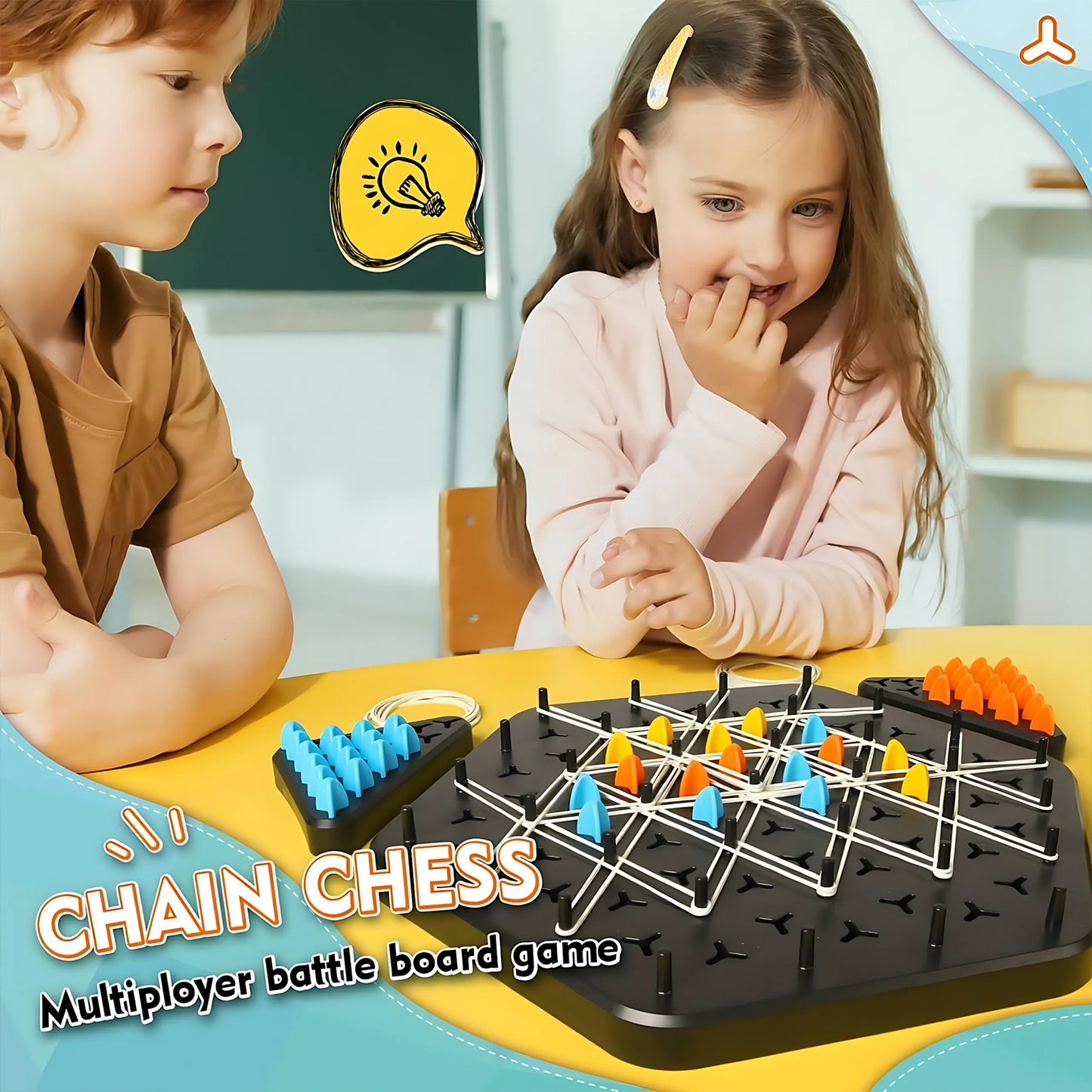 Wukusy strategic triangle color matching puzzle board game for kids and family, featuring colorful interlocking triangle pieces.