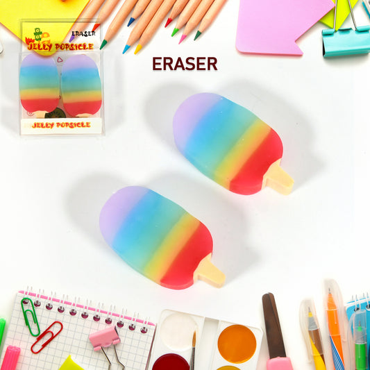 Set of two Wukusy Jelly Popsicle shape erasers, colorful and cute miniature office and school supplies for children.