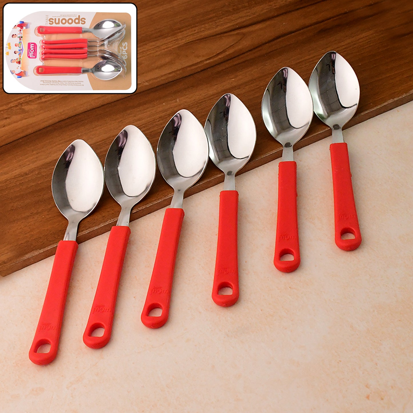 Set of six Wukusy Supermom stainless steel table spoons for home and kitchen use, polished and durable for everyday dining.