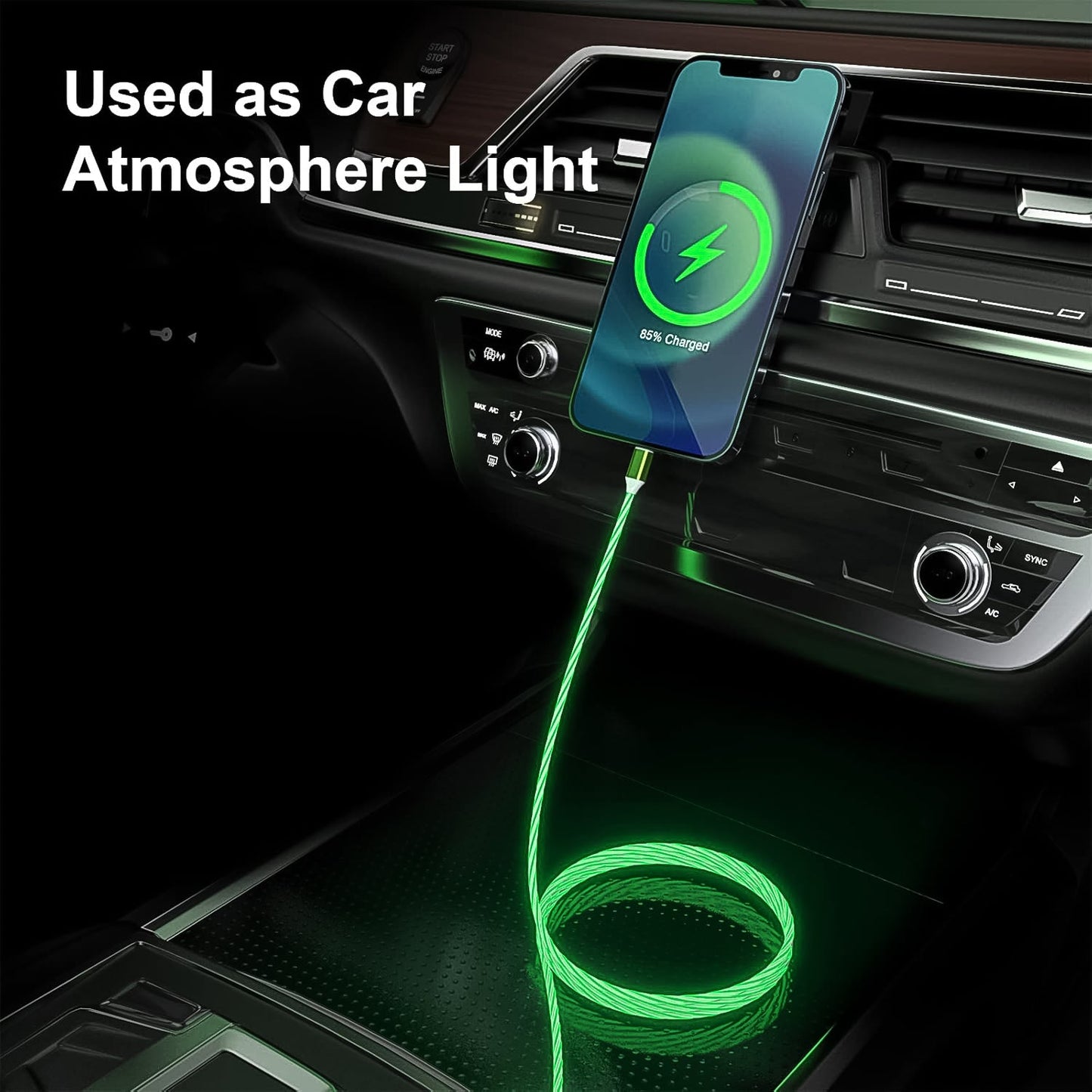 Wukusy 3-in-1 light-up fast charging cable for mobile devices, multi-charging cable with LED indicator on white background