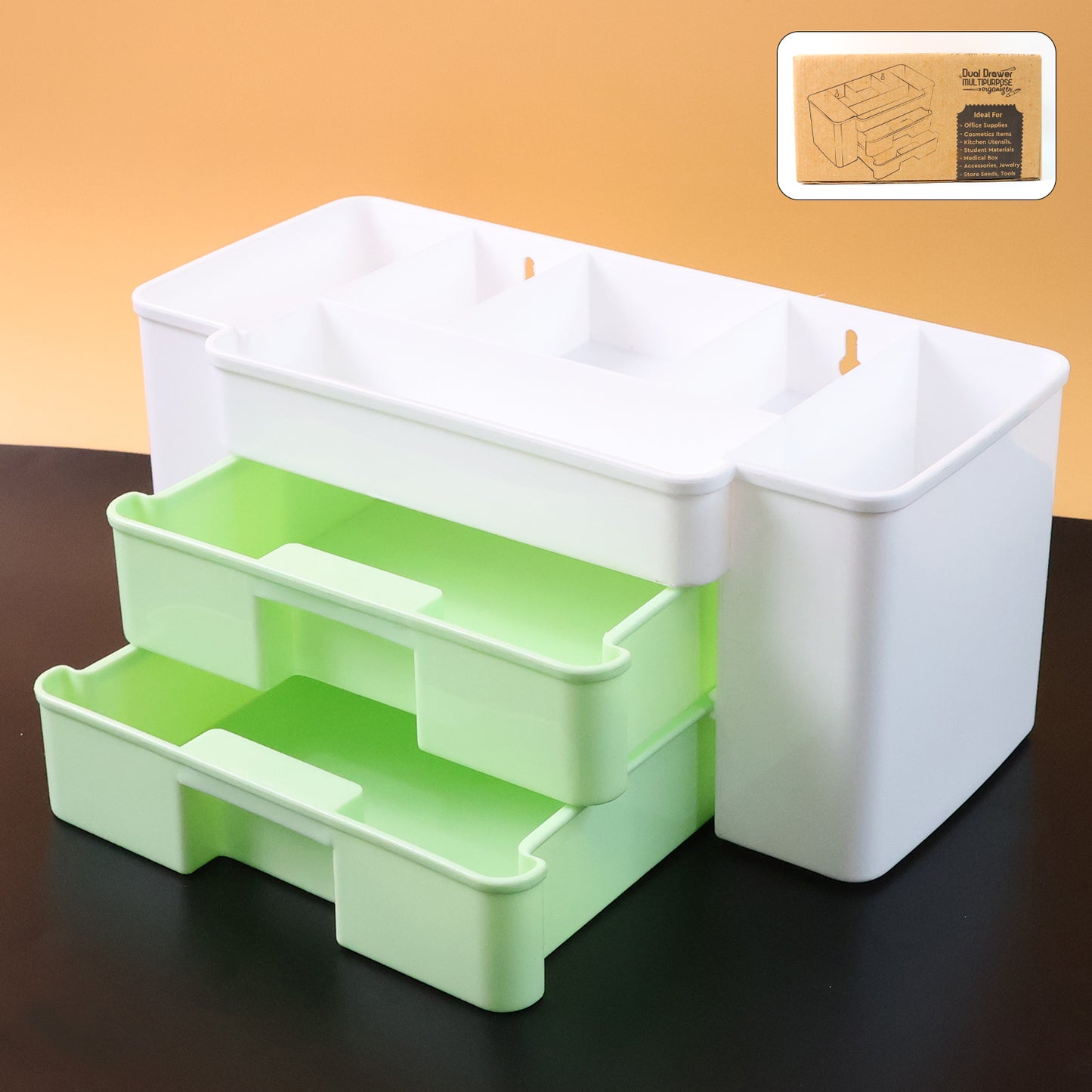 Wukusy 2-layer desktop storage organizer for home and kitchen, with multiple compartments for organizing office supplies.