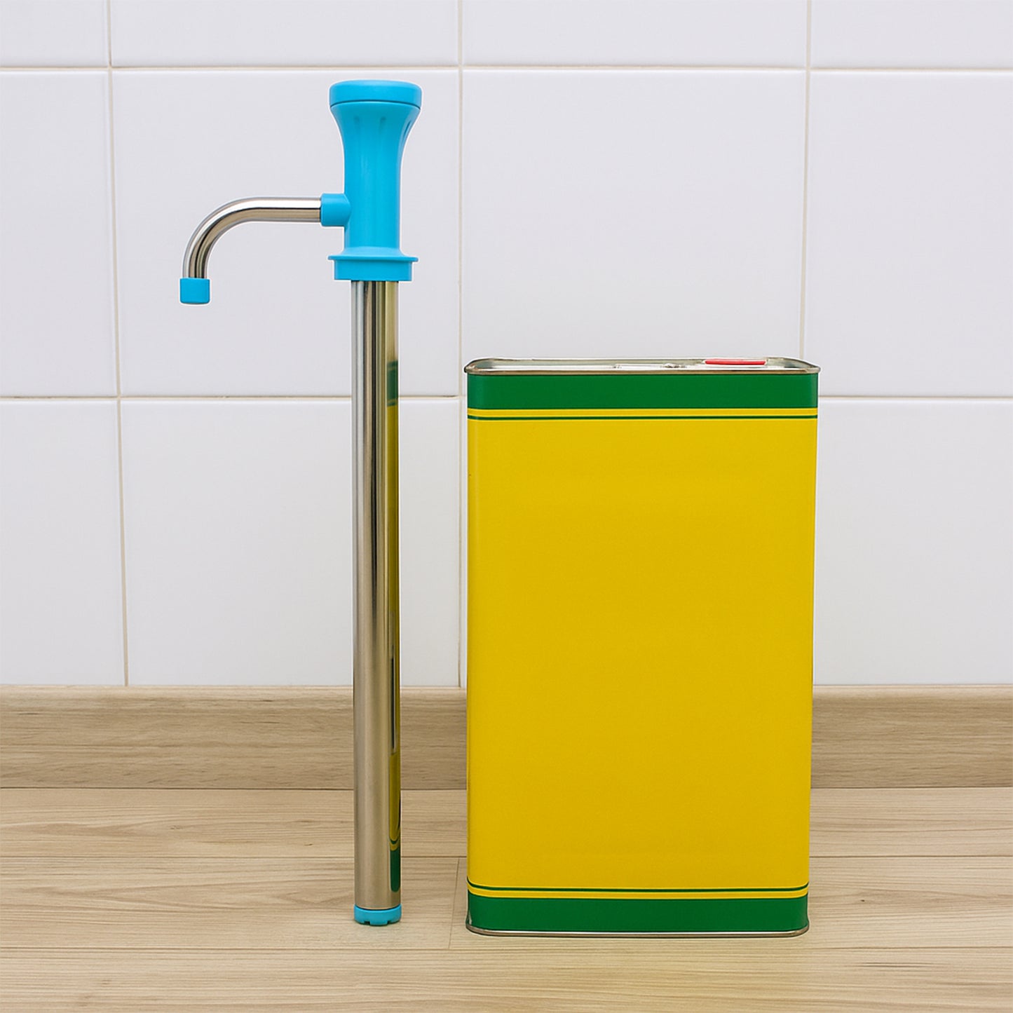 Wukusy Supermom manual stainless steel oil pump dispenser shown with nozzle and handle for precise oil pouring.