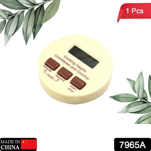 Wukusy 7965a digital kitchen timer with alarm, magnetic stand, stopwatch, and clock display for kitchen and study use.