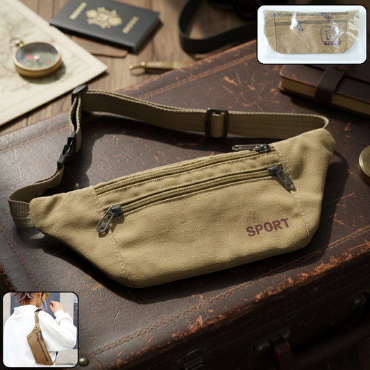 Wukusy multipurpose canvas waist pouch sling bag with adjustable strap and multiple compartments for everyday use