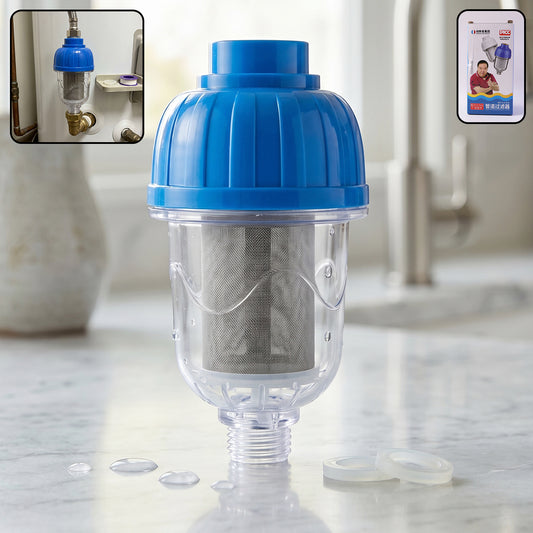 Wukusy hard water shower filter with multi-layer purification system, installed on a bathroom shower head for clean water.