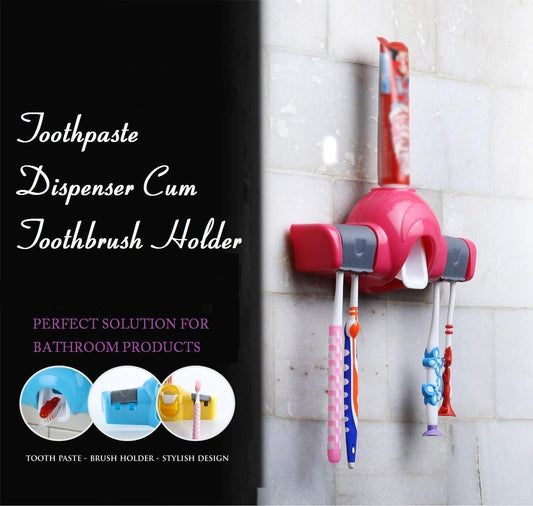 Wukusy 2139 Automatic Push Toothpaste Squeezer Dispenser for home, showing the dispenser mounted on bathroom wall with toothpaste tube.