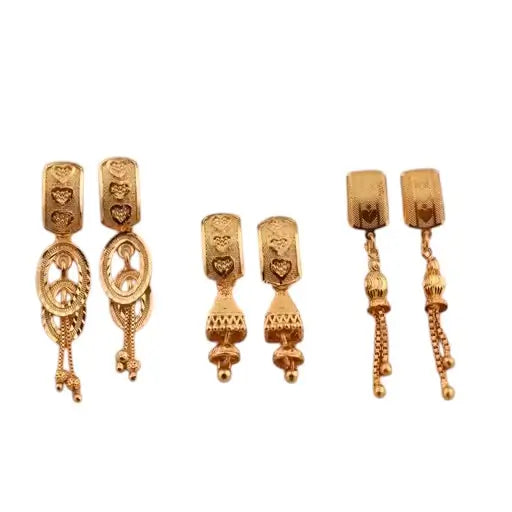 Gold plated brass drop earrings for women and girls, featuring elegant lamp-inspired design, by Ekom.