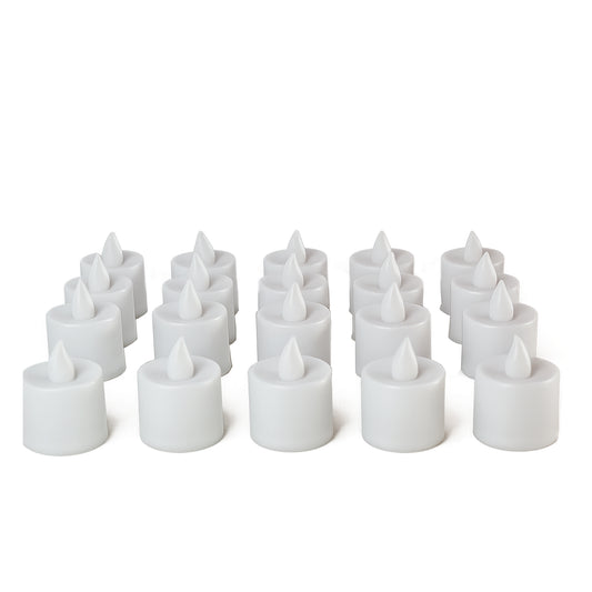 Set of 24 blue LED tea light candles from Wukusy with realistic flickering glow, ideal for decorative and ambient lighting.