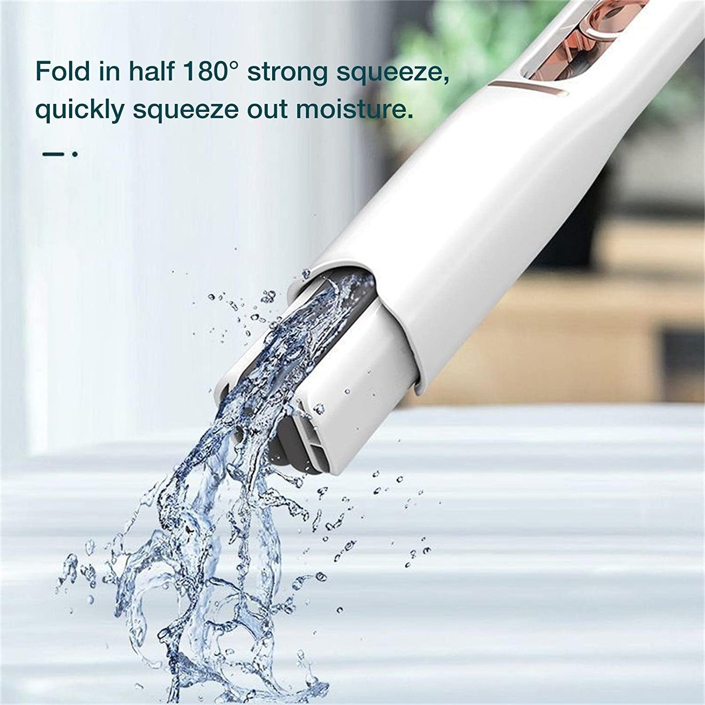 Wukusy portable self-squeeze short mop with cotton head and sponge, ideal for bathroom, kitchen, and table cleaning.