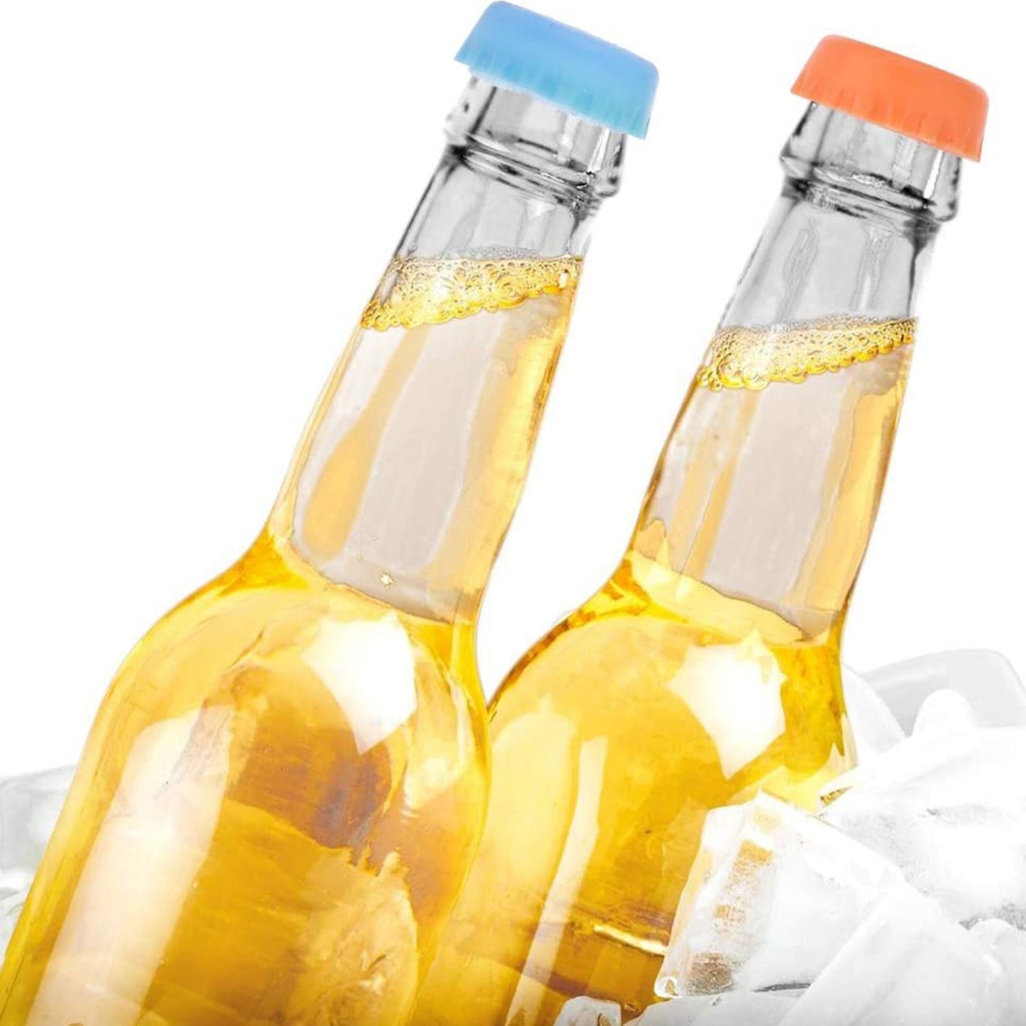 Wukusy Beer Savers Caps 6-pack covering soda and cold-drink bottle mouths to keep beverages fresh.