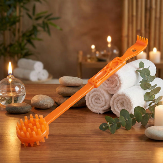 Wukusy long handle body massage roller stick with textured surface for muscle relaxation and pain relief.