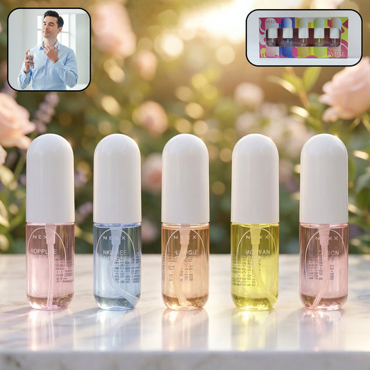 Wukusy Next Mist Luxury Fragrances mini perfume spray gift set with five 30ml bottles, elegant and compact for travel.