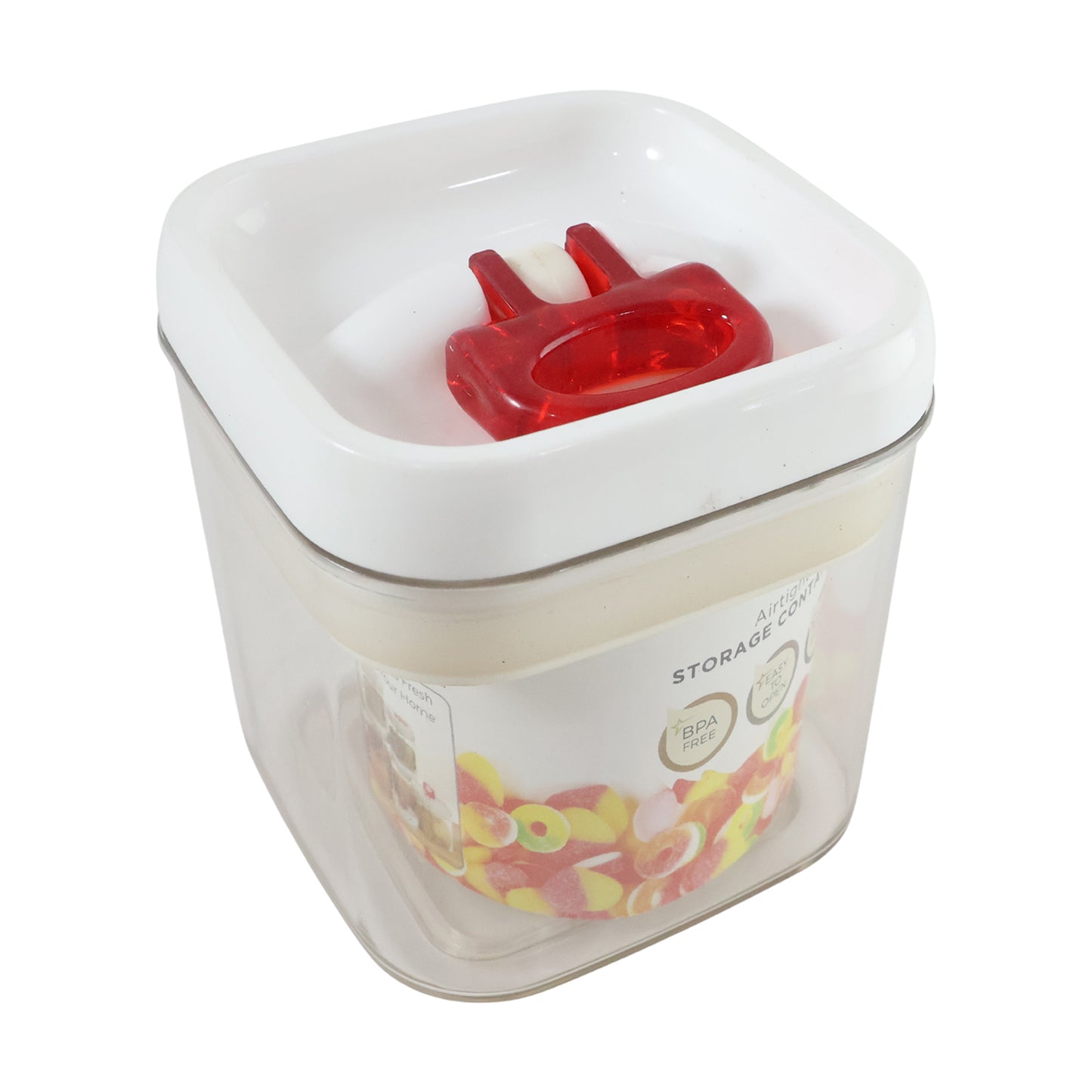 Wukusy airtight storage container with red lid, 1 piece, made of clear plastic for food storage and organization.
