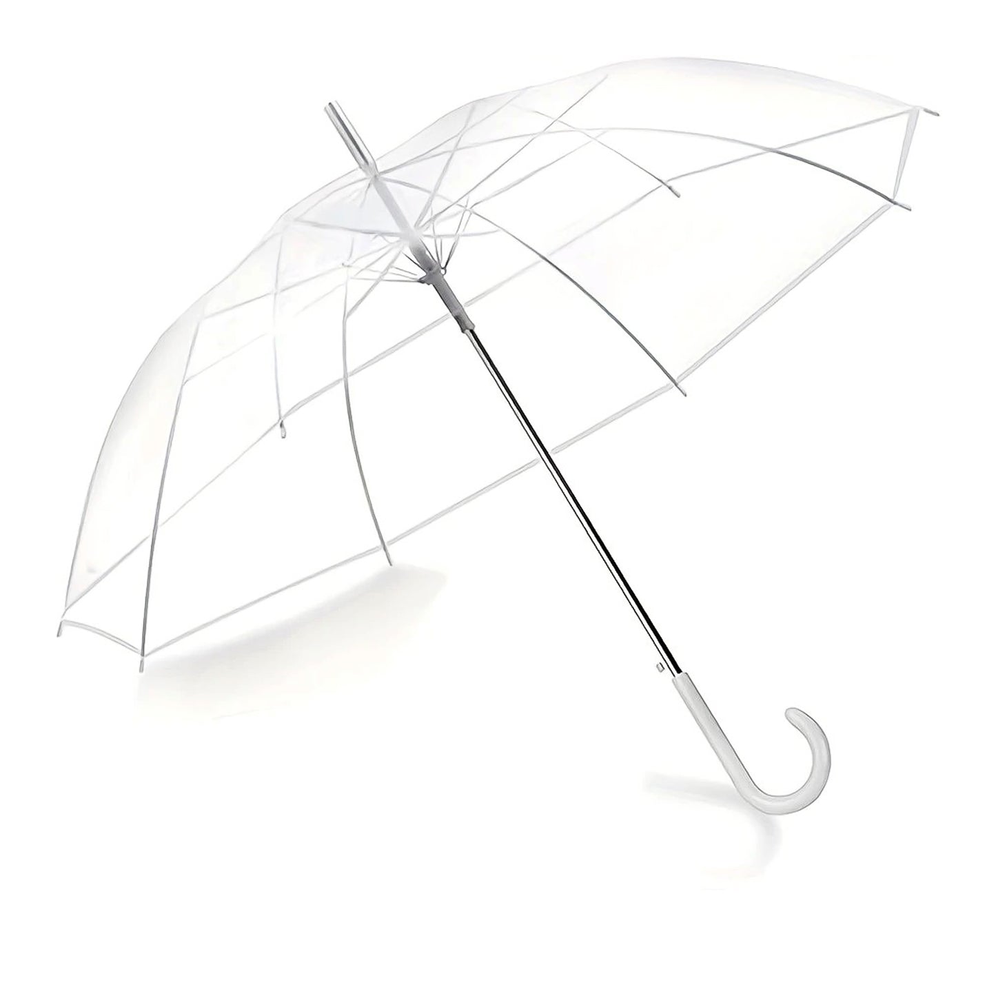 Clear dome umbrella with curved handle by Wukusy, designed for home improvement and weather protection.